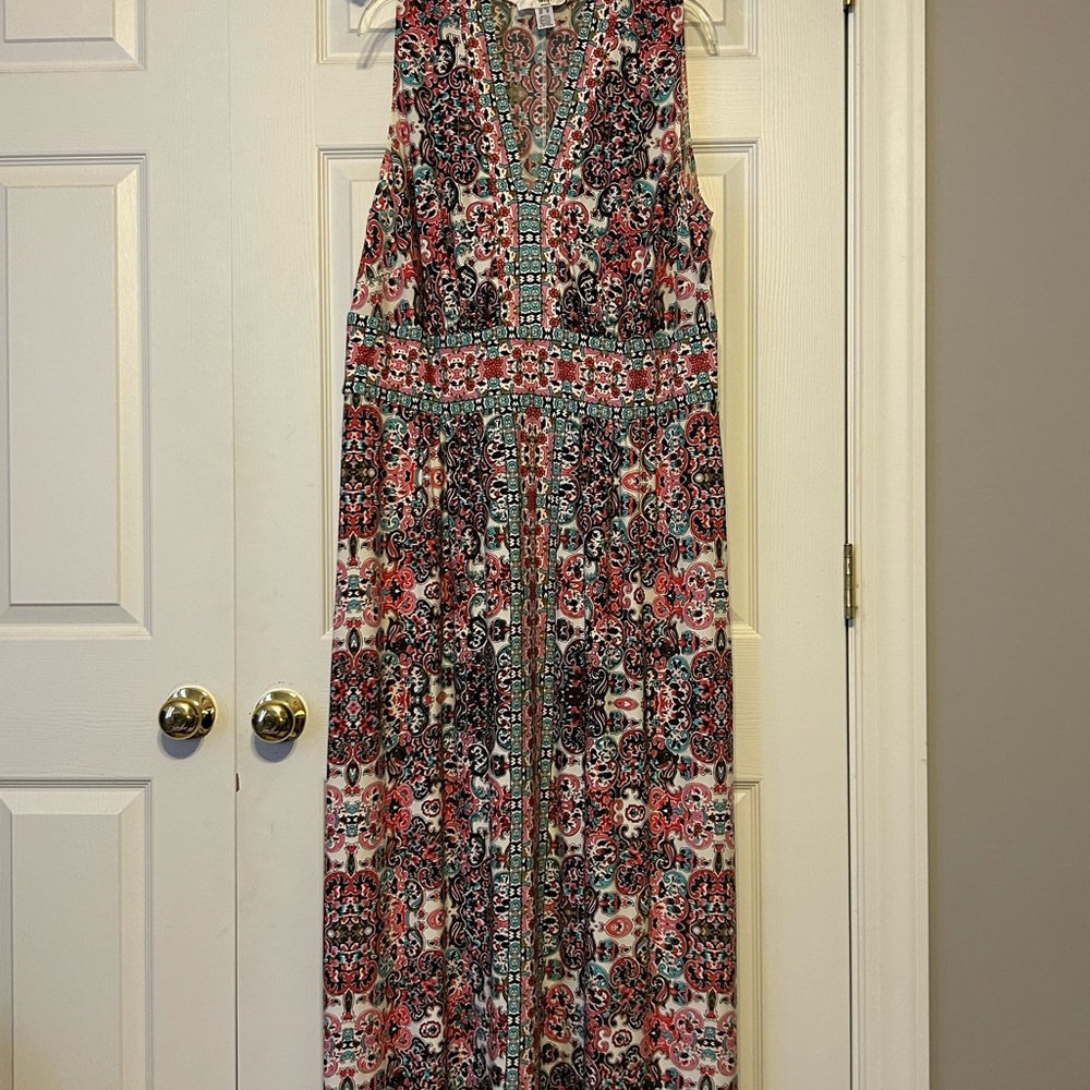 Bohemian Print Sleeveless Maxi Dress - Red and Black
